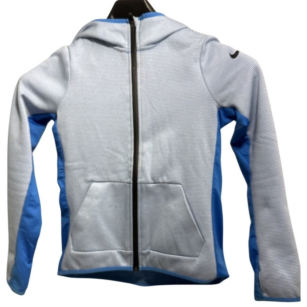 Nike Boys Dri-FIT Full Zip Hoodie Blue White Striped Jacket Size Large 12-13 YRS